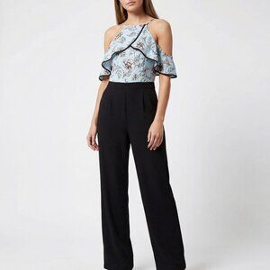 XOXO Womens BLUE/BLACK Halter Floral Cold Shoulder Jumpsuit Juniors Size XXL